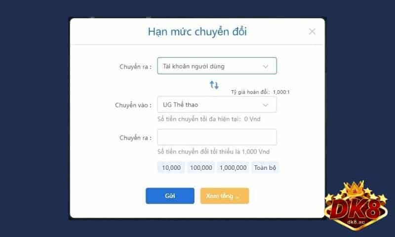 Cách chuyển quỹ giữa các sảnh cá cược trong DK8 Casino 