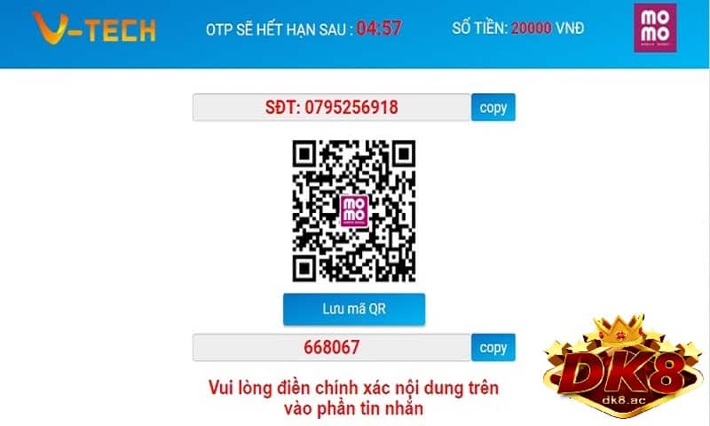Nạp tiền DK8 - Cách nạp tiền tại DK8 Casino an toàn chi tiết nhất 5 Phương thức nạp tiền tại DK8 Casino qua cổng nạp tiền DK8 là Momo